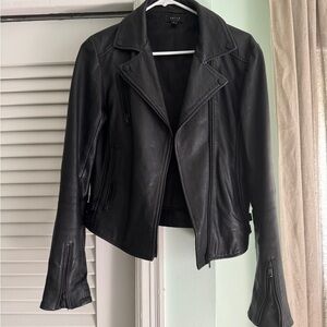 DSTLD Black Leather Moto Jacket Sz M